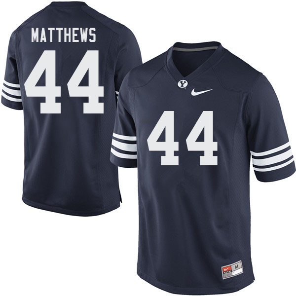Men #44 Bret Matthews BYU Cougars College Football Jerseys Sale-Navy